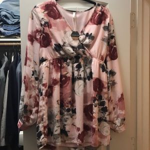 Pink and black floral top